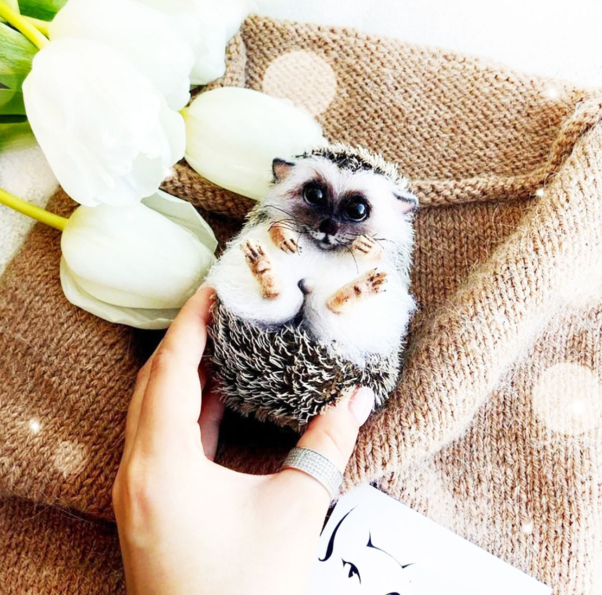 Miniature Felt Animal Statue - Hedgehog