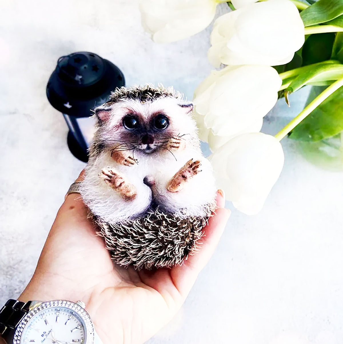 Miniature Felt Animal Statue - Hedgehog