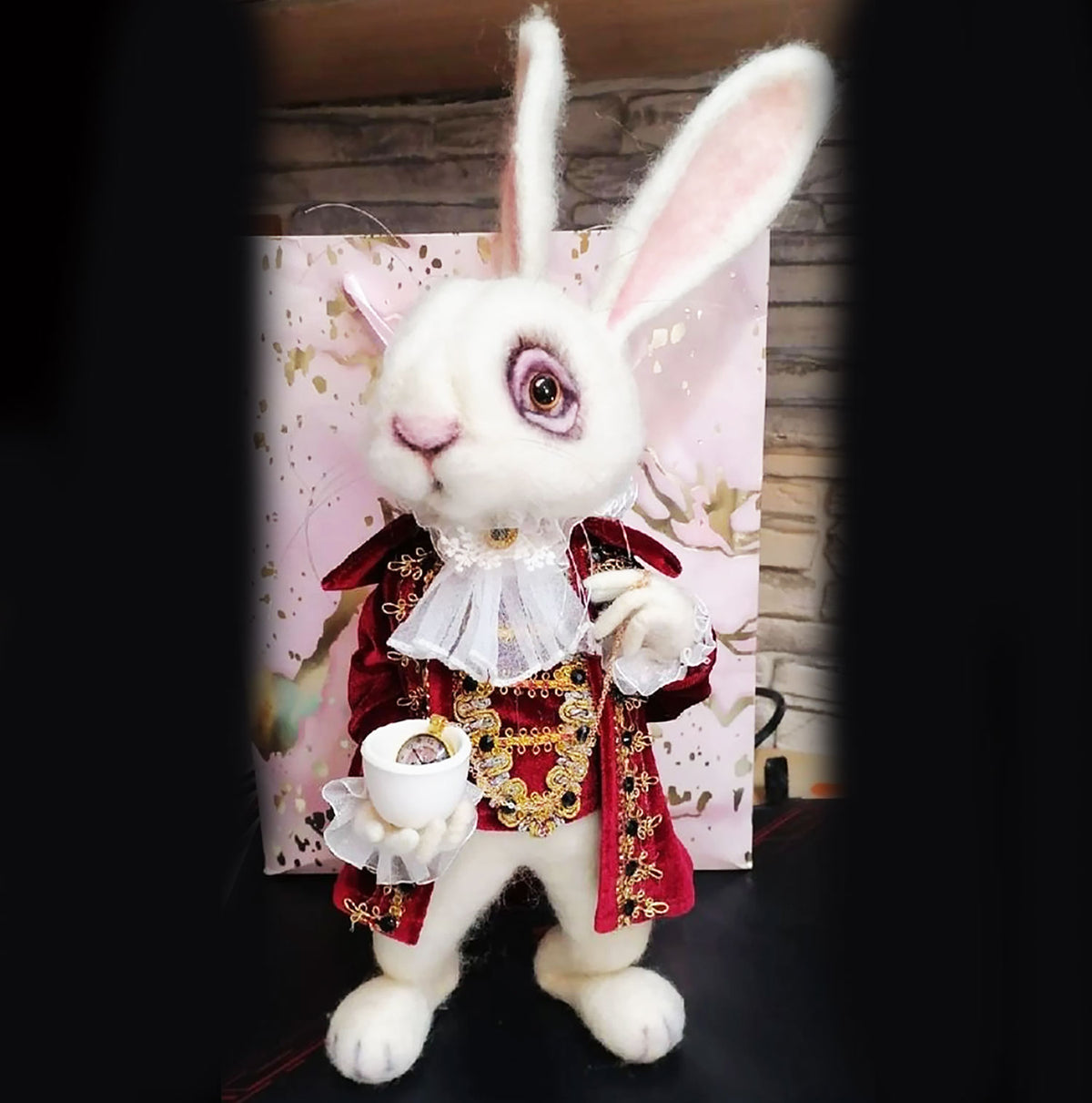 Felt Fairytale Creature Statue - The White Rabbit