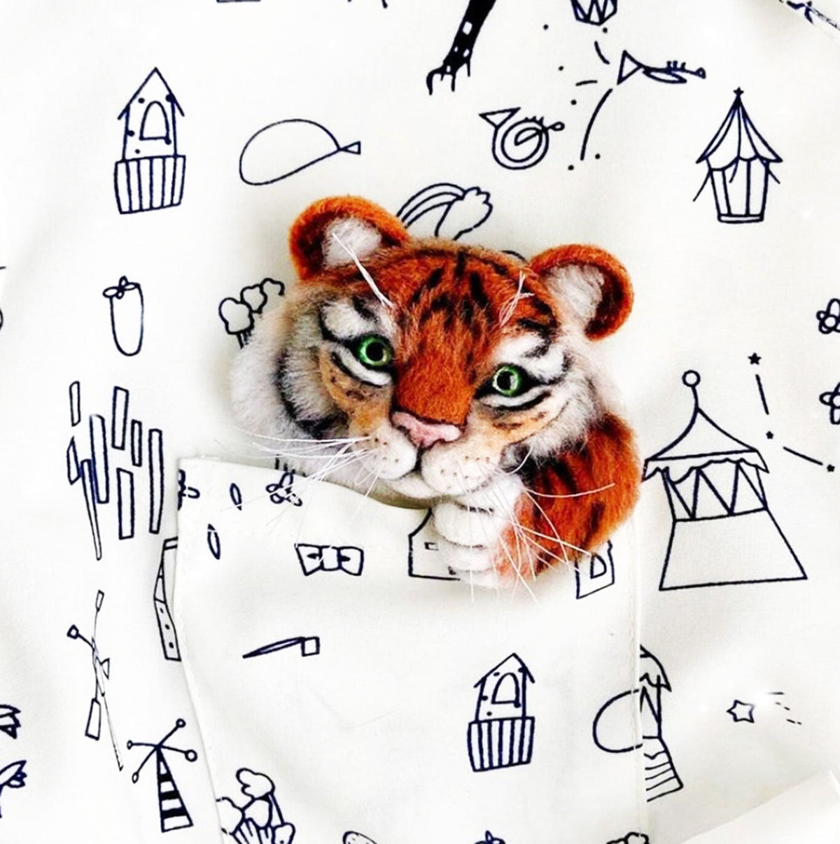 Felt Animal Brooch - White Tiger