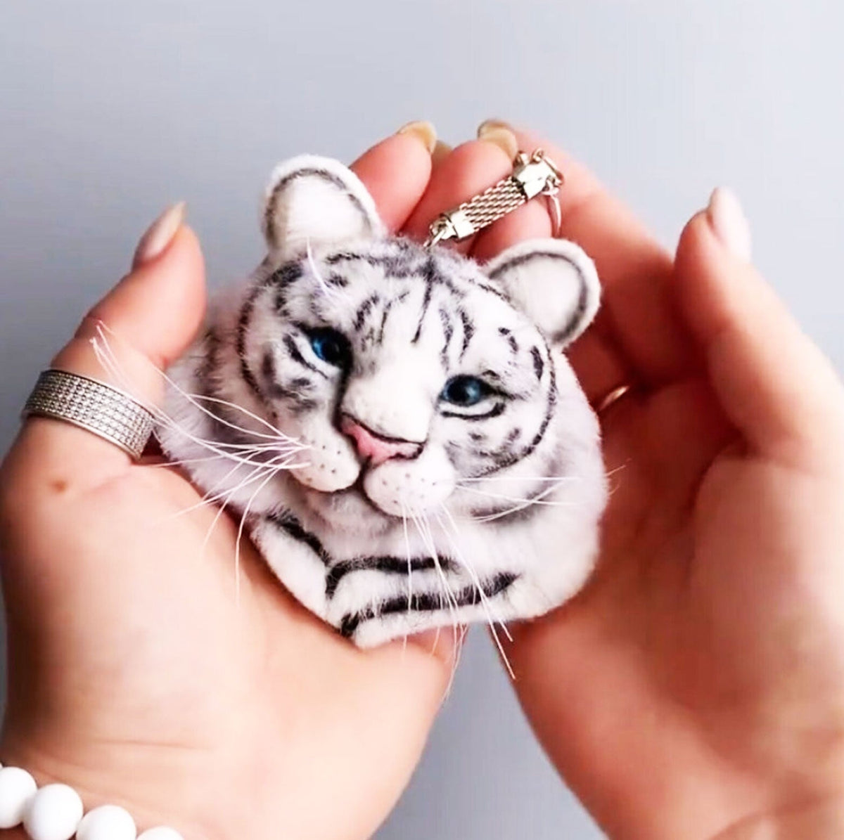 Felt Animal Brooch - White Tiger
