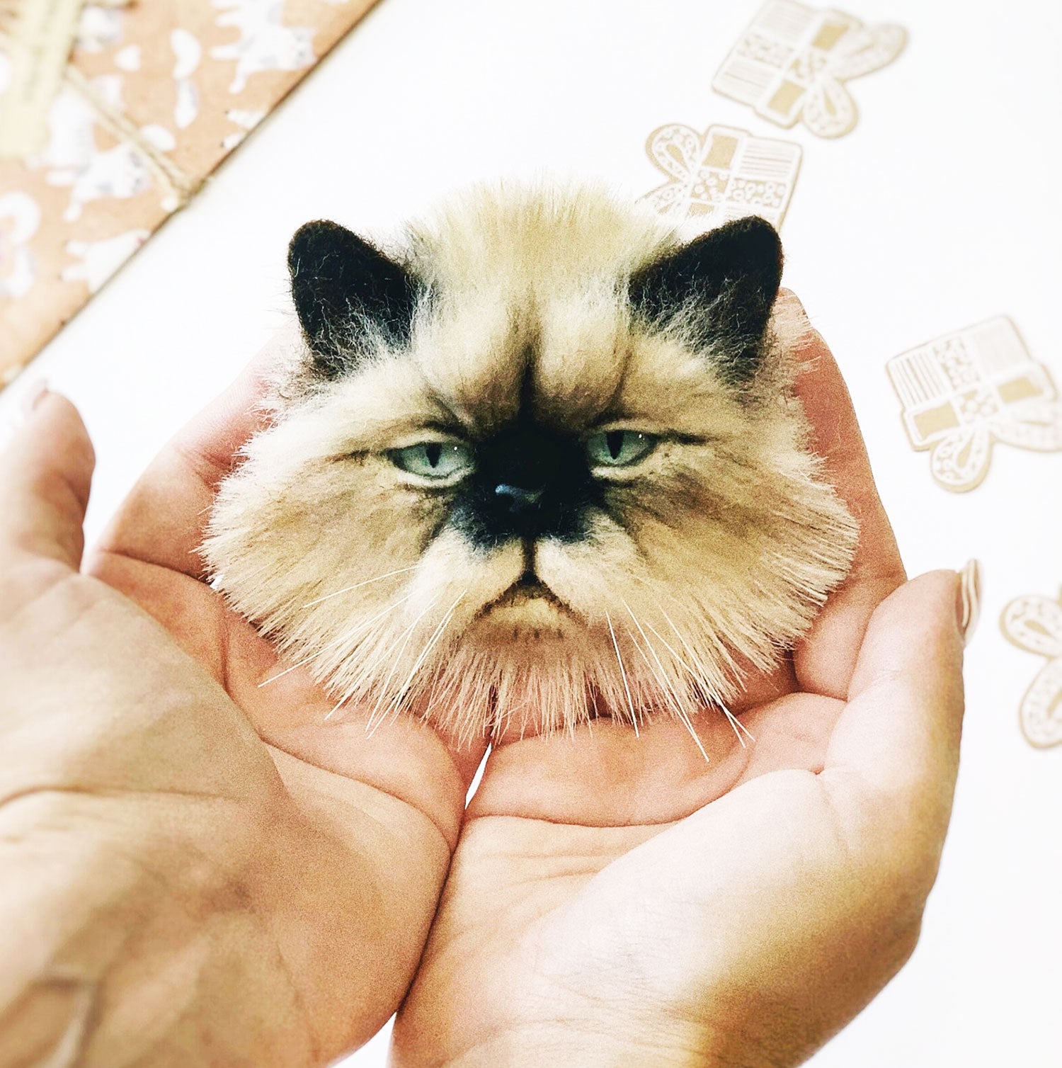 3D Felt Persian Cat Brooch from Photo