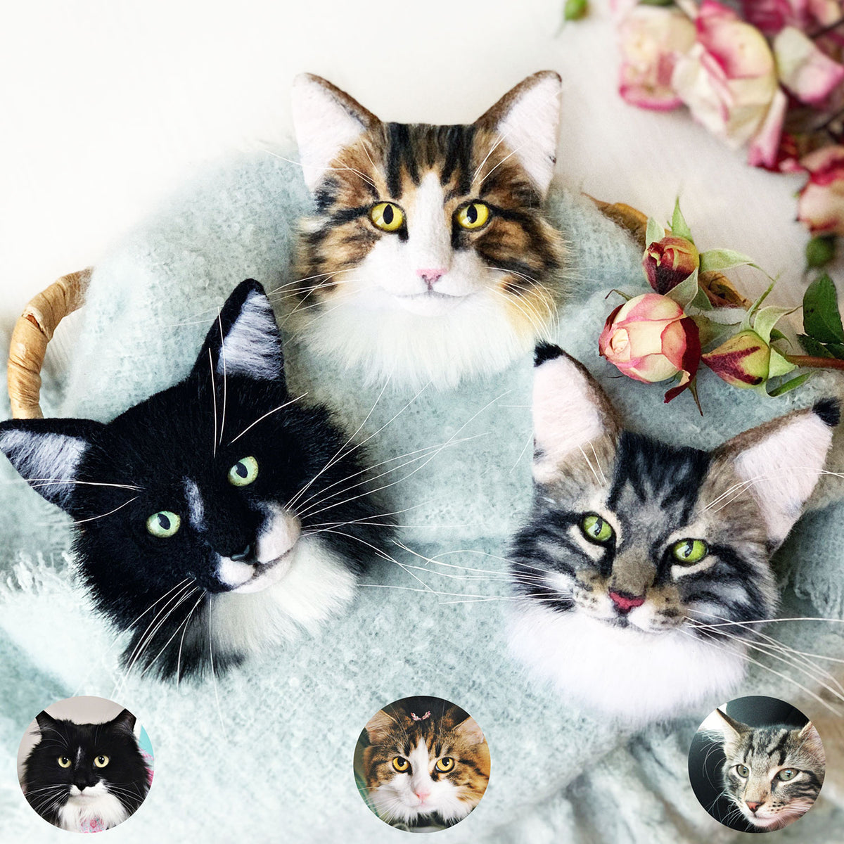 3D Felt Oriental Cat Brooch from Photo