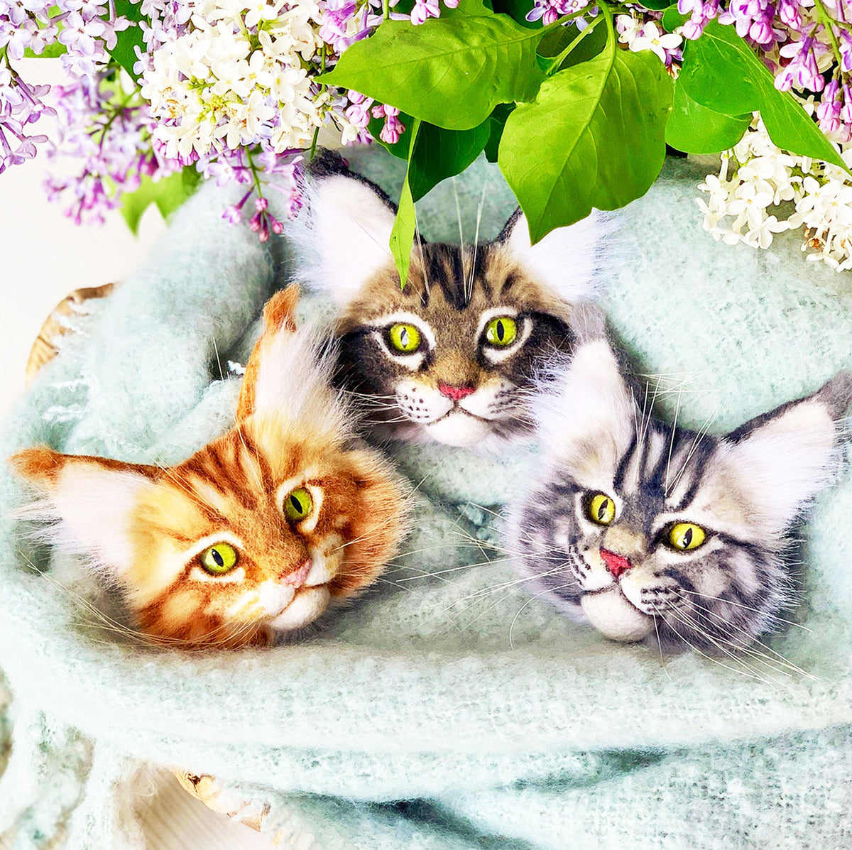 Custom Felt Maine Coon Cat Brooch from Photo