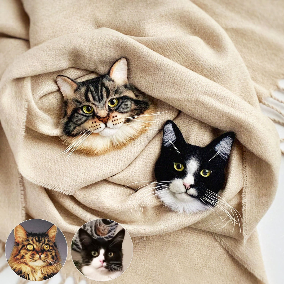 3D Felt Persian Cat Brooch from Photo