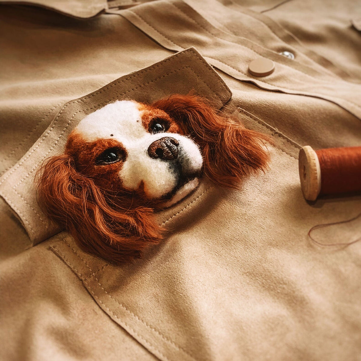 Felt Dog Brooch from Photos - Long Hair