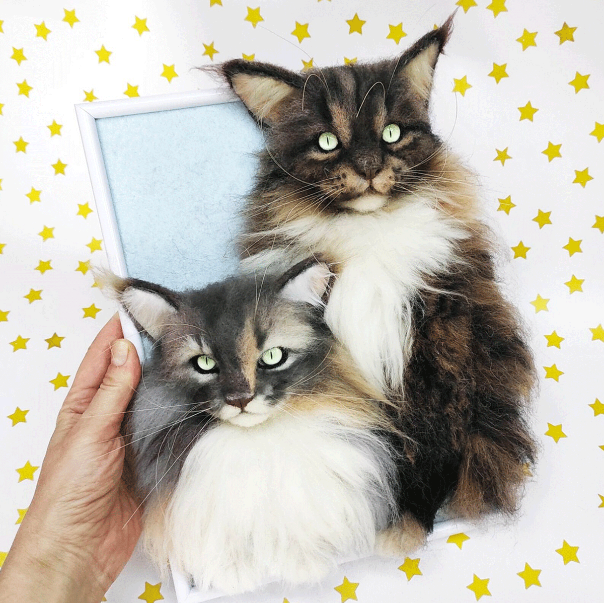 3D Felt Maine Coon Cat Portrait from Photo
