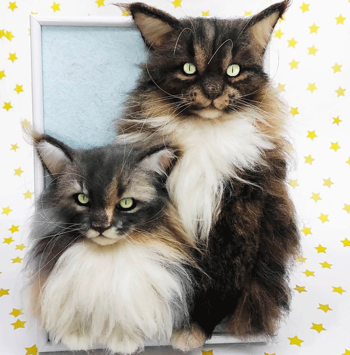 3D Felt Maine Coon Cat Portrait from Photo