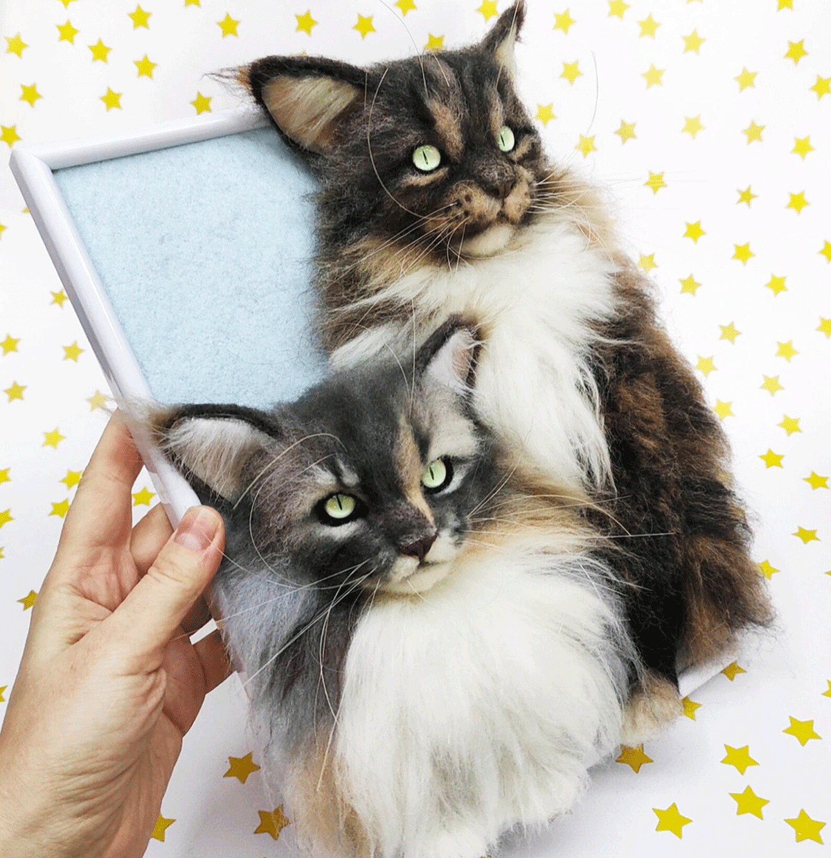 3D Felt Maine Coon Cat Portrait from Photo