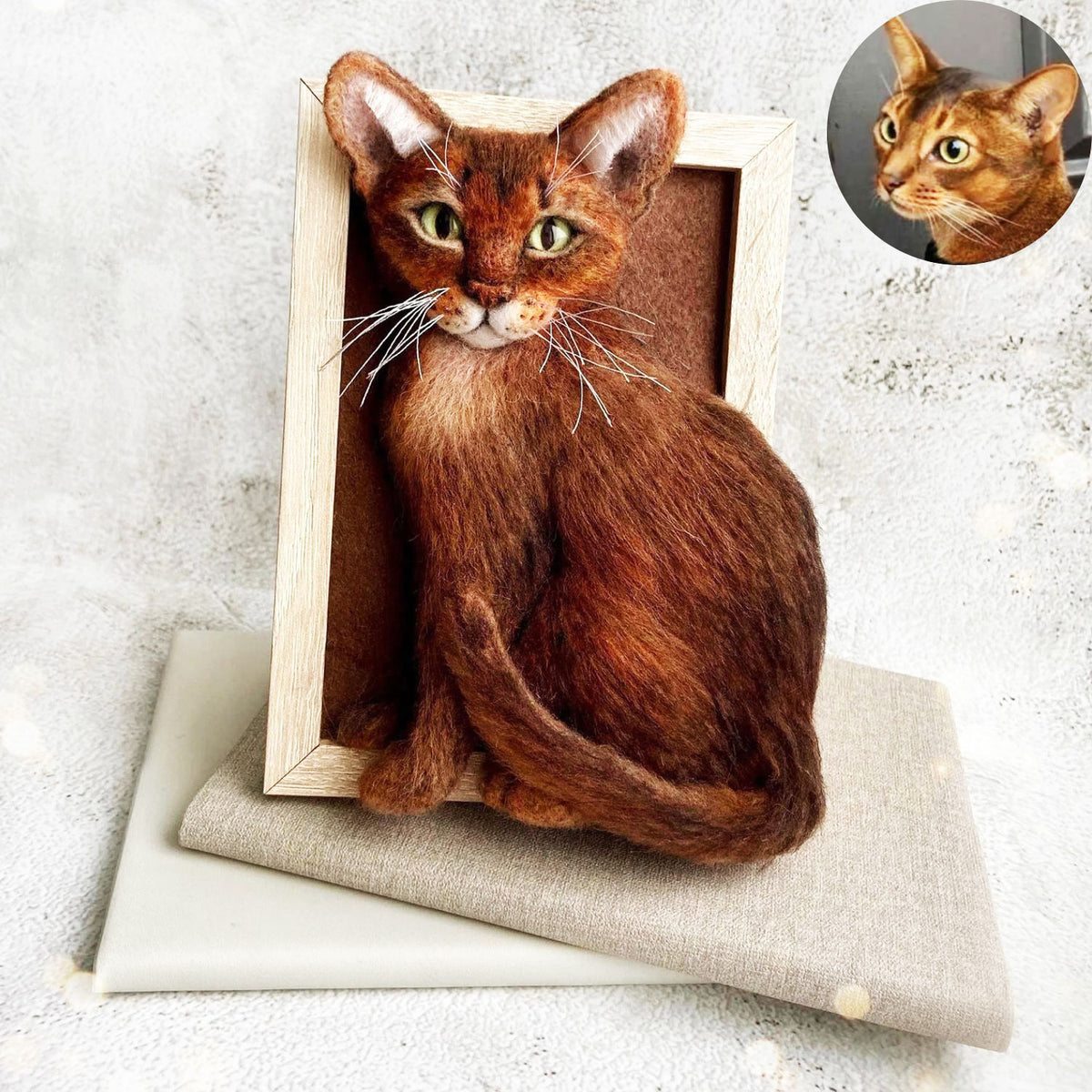 3D Felt Abyssinian Cat Portrait from Photos