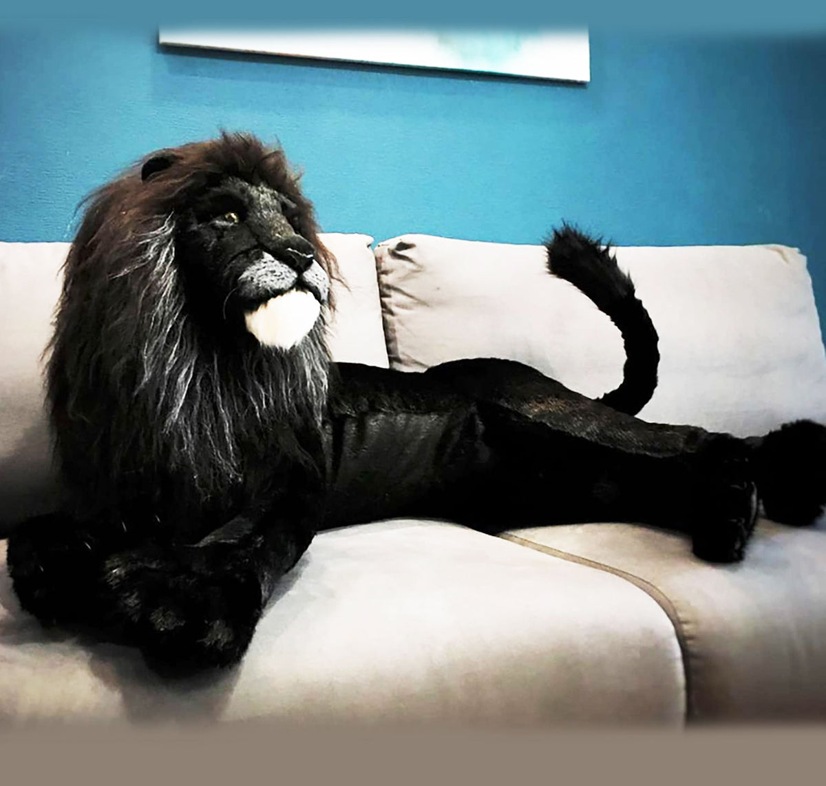 PLUSH Lion, Black Lion Stuffed Animal - Big Lion Realistic Art Doll