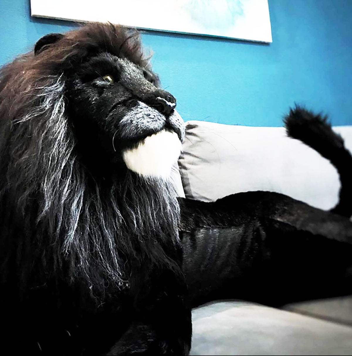 PLUSH Lion, Black Lion Stuffed Animal - Big Lion Realistic Art Doll